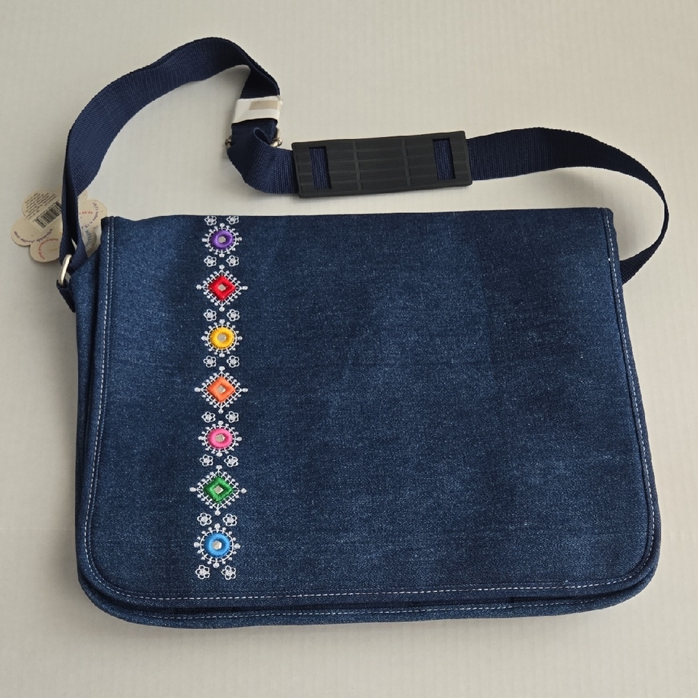 Embroidered Denim Shoulder Bag